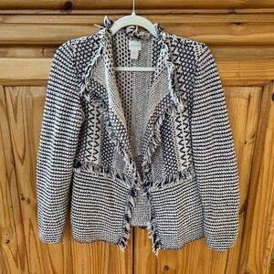 Chico's Tapestry Textured Fringe Open Cardigan Sweater Women's Size Small (0)